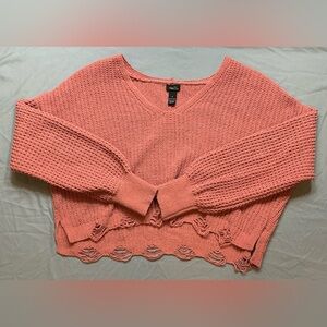 Rue21 Peach V-Neck Sweater with Scalloped Hem